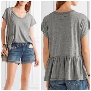 Current/Elliott Size 0/XS Gray‎ Scoop Neck Peplum Ruffle Tee